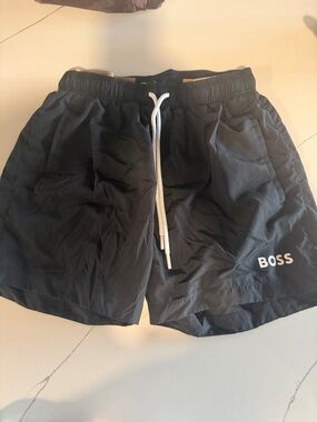 Boss Black Swim Shorts with White Drawstring